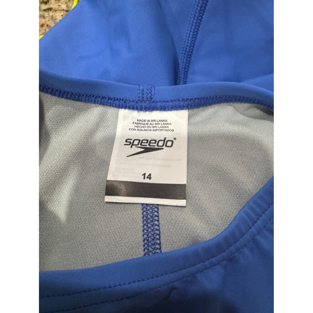 Speedo Swimsuit 1 Piece Creora Quantum Splice Jacquard Sevres Blue Yellow 14 NWT - Picture 9 of 12